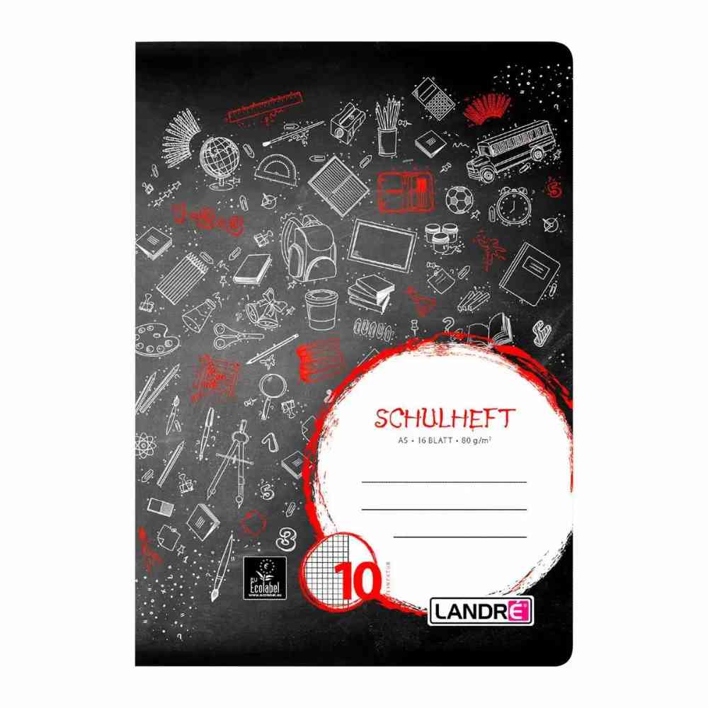 LANDRÉ Schulheft Lineatur 10 kariert mit weißem Rand 16 Blatt DIN A5