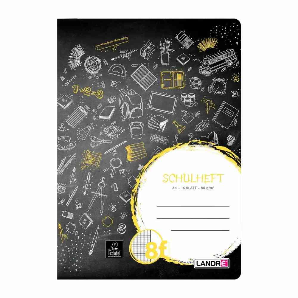 LANDRÉ Schulheft Lineatur 8f rautiert mit weißem Rand 16 Blatt DIN A4