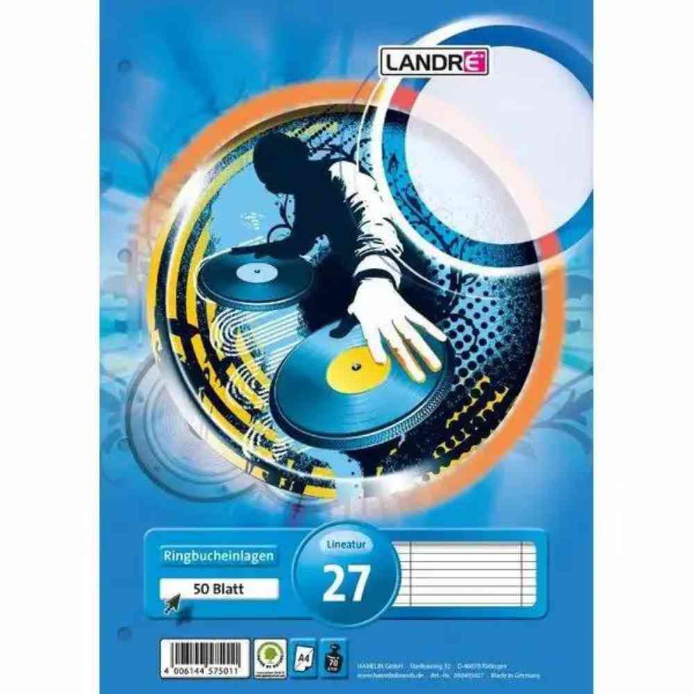 LANDRÉ Ringbucheinlagen Lineatur 27 liniert mit Doppelrand 50 Blatt 70g/m² DIN A4