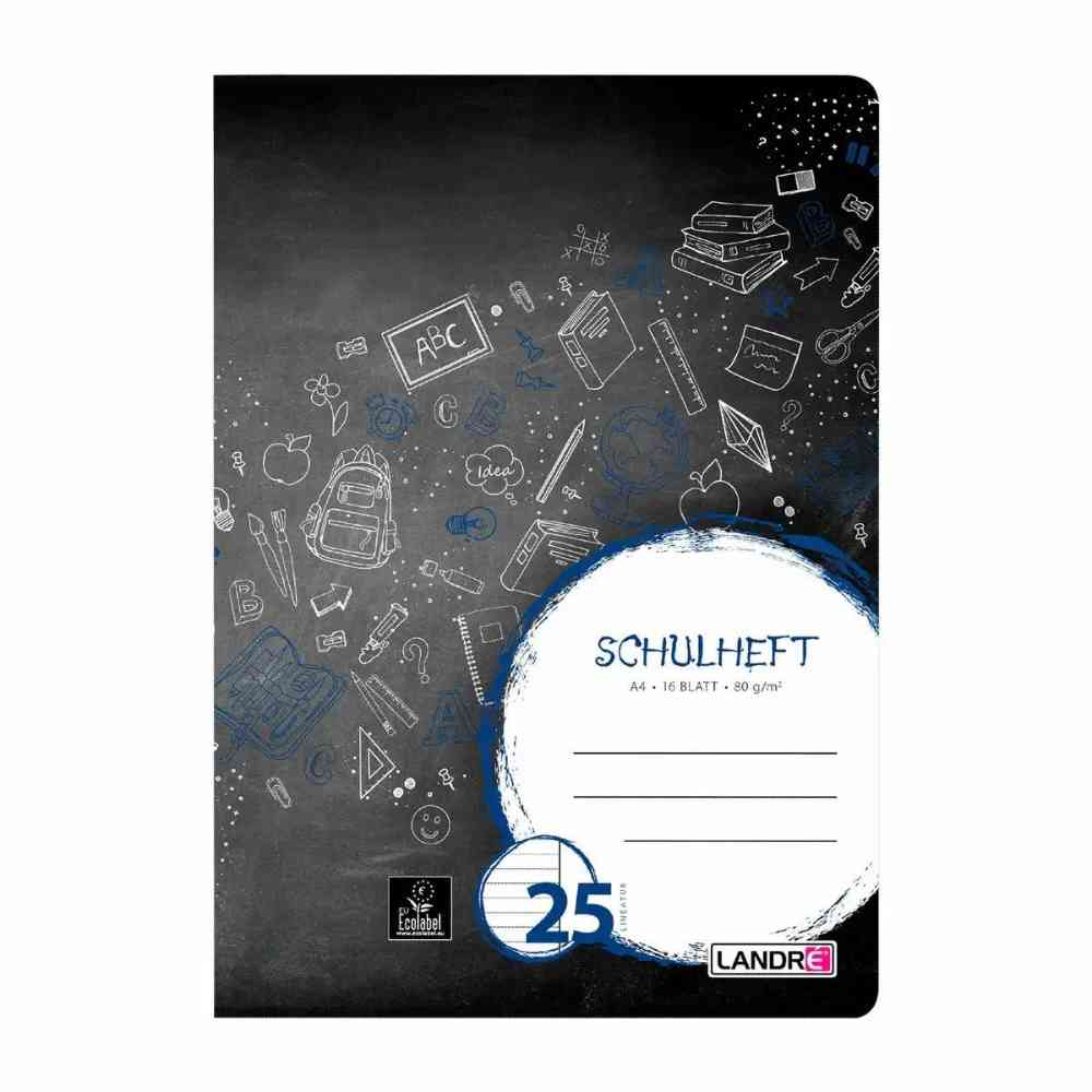 LANDRÉ Schulheft Lineatur 25 liniert mit weißem Rand 16 Blatt DIN A4