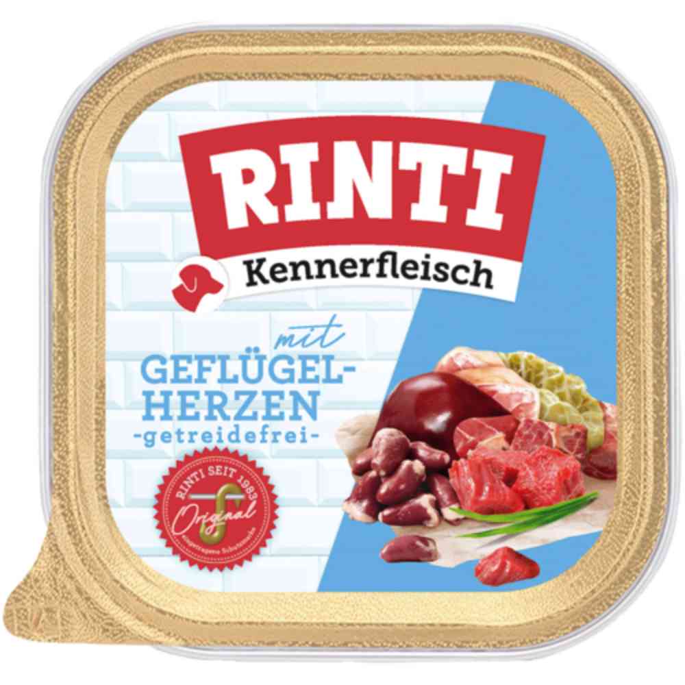 Rinti Schale Kennerfleisch Plus Geflügelherzen 300g