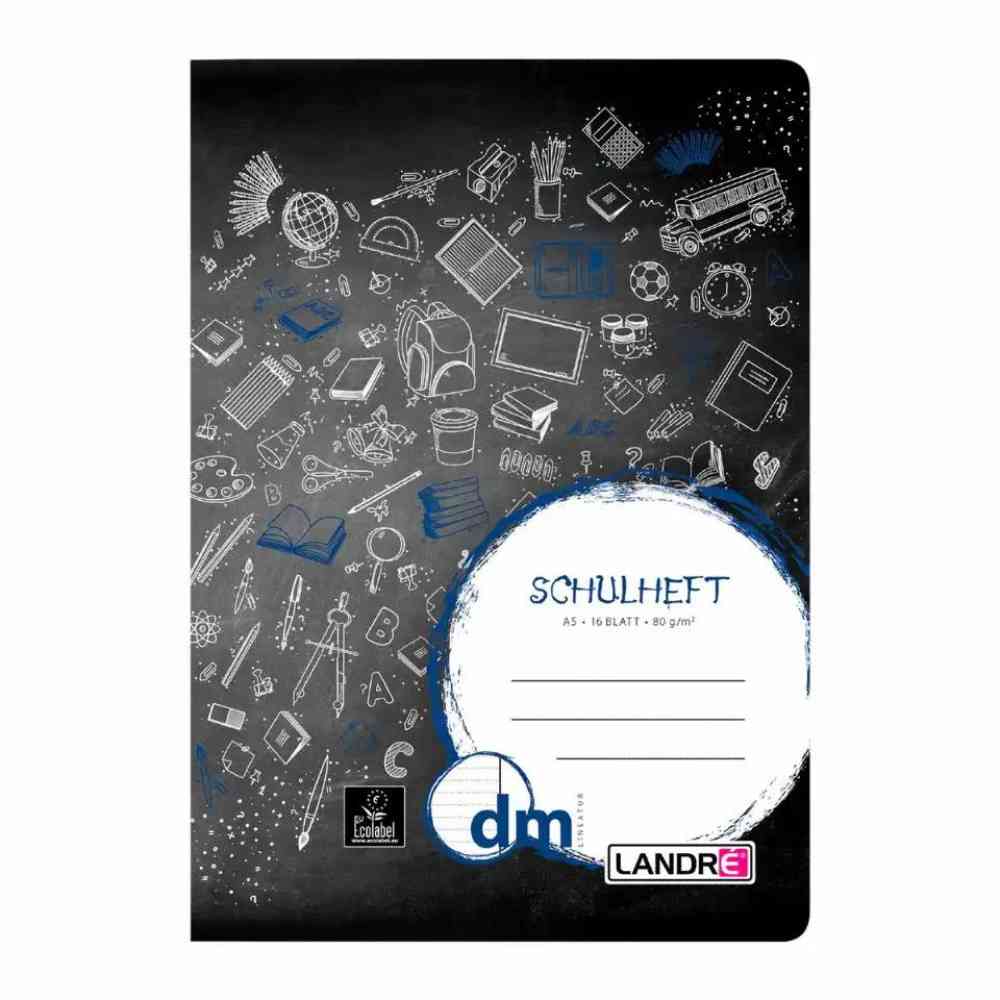 LANDRÉ Schulheft Lineatur dm liniert mit weißem Rand 16 Blatt DIN A5