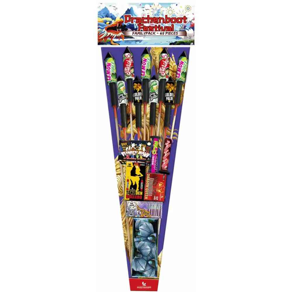 Lesli Feuerwerkssortiment Drachenboot Festival 65 Teile Kategorie F2
