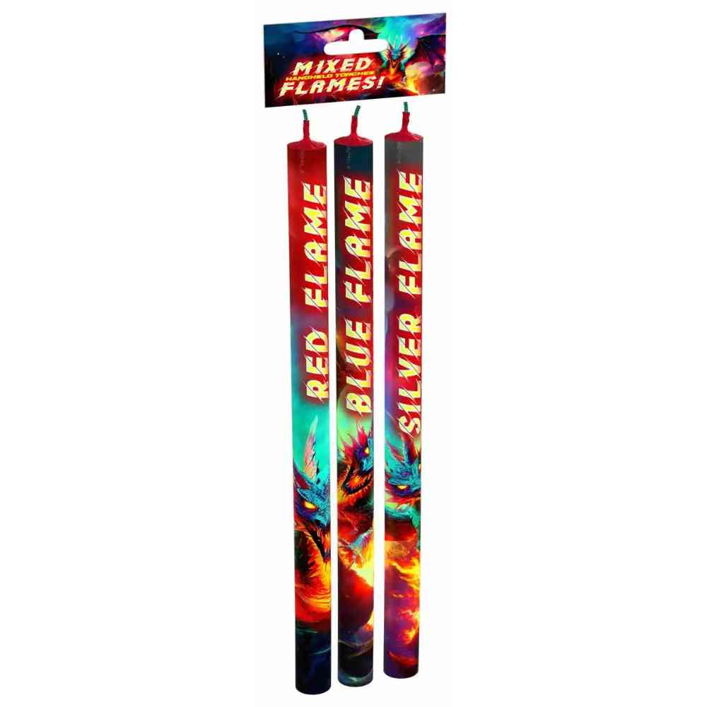 LESLI Handfontänen Mixed Flames Kat.F1 mit unterschiedlichen Farben und Effekten 3 Stück