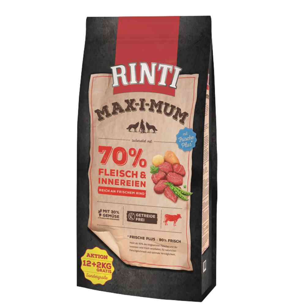 RINTI MAX-I-MUM Rind Hundefutter trocken - 12+2 Kg