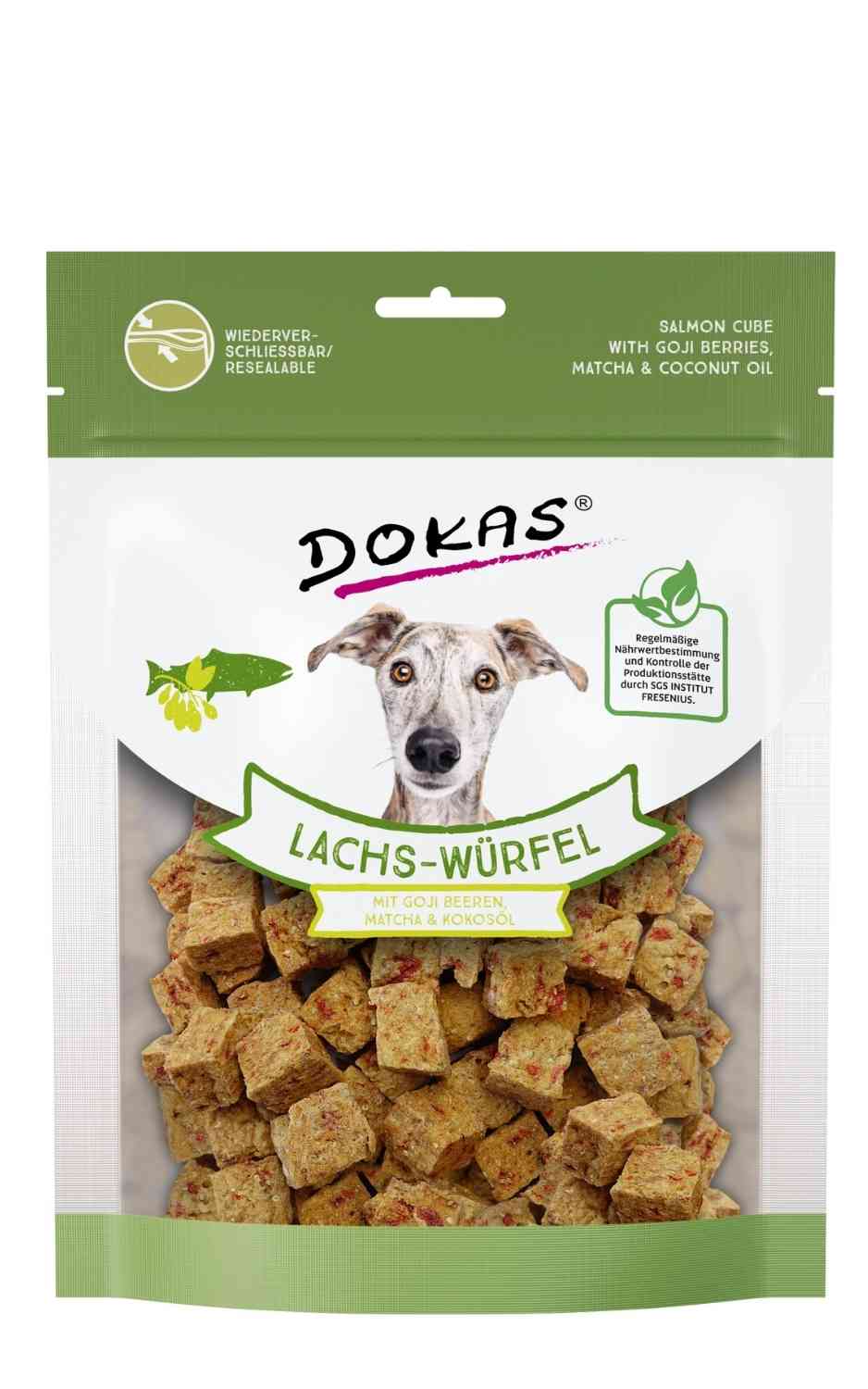 Dokas Dog Lachs-Würfel Goji Beeren, Matcha, Kokos