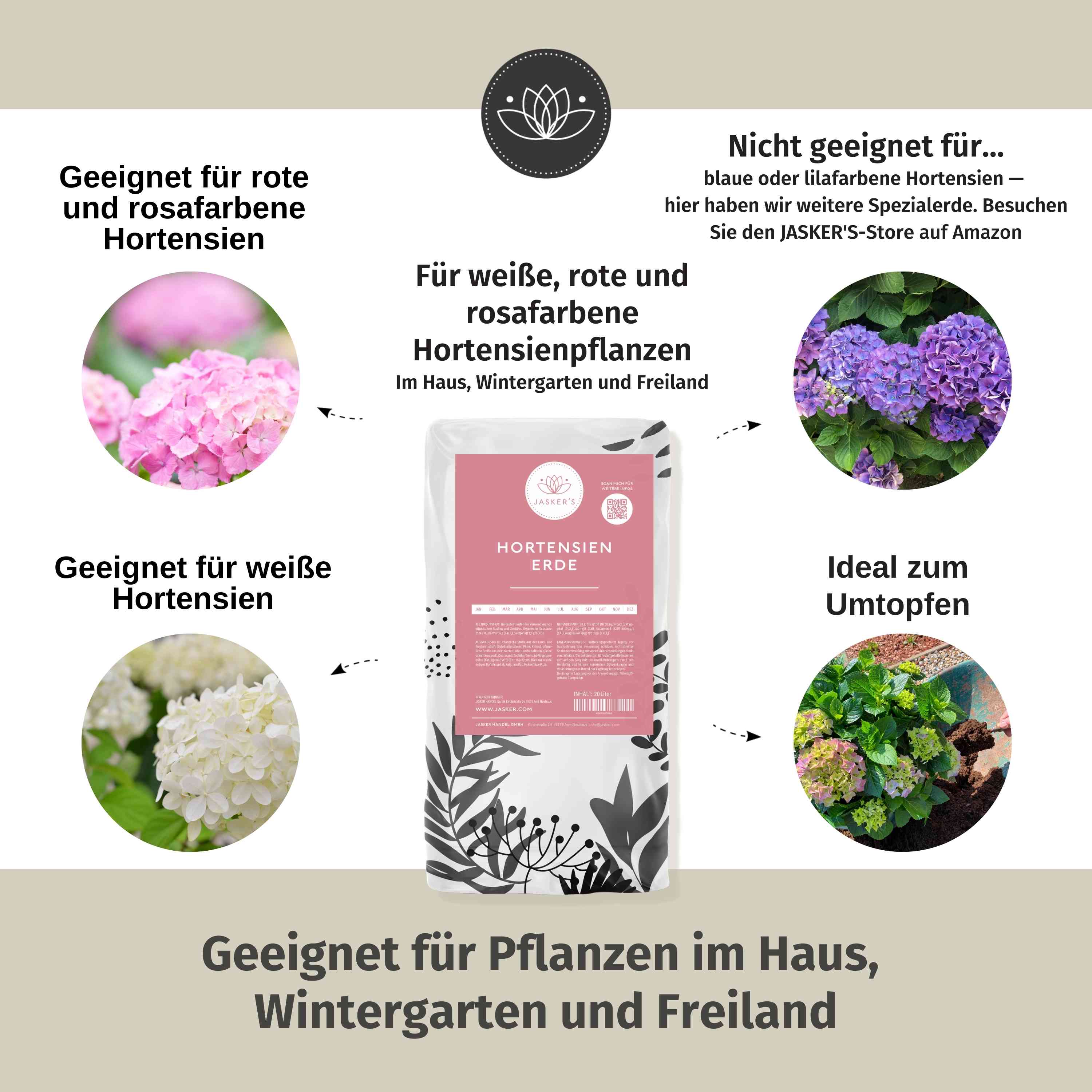 JASKERS® Hortensienerde - Perfekte Blumenerde für weiße und rosafarbene Hortensien